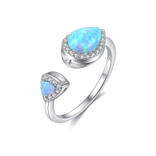 Luxury S925 Silver CZ Water Drop Fire Opal Open Rings